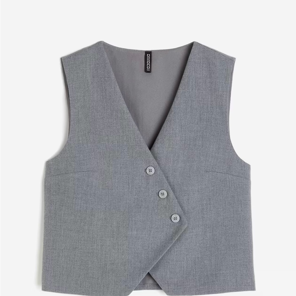 Grey Asymmetric V-Neck Vest